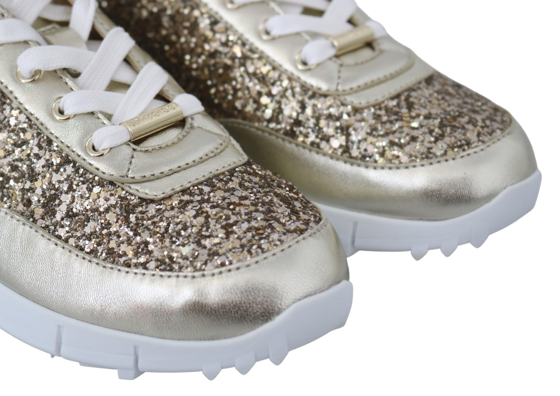 Antique Gold Glitter Leather Sneakers - GLAMHUB BOUTIQUE 