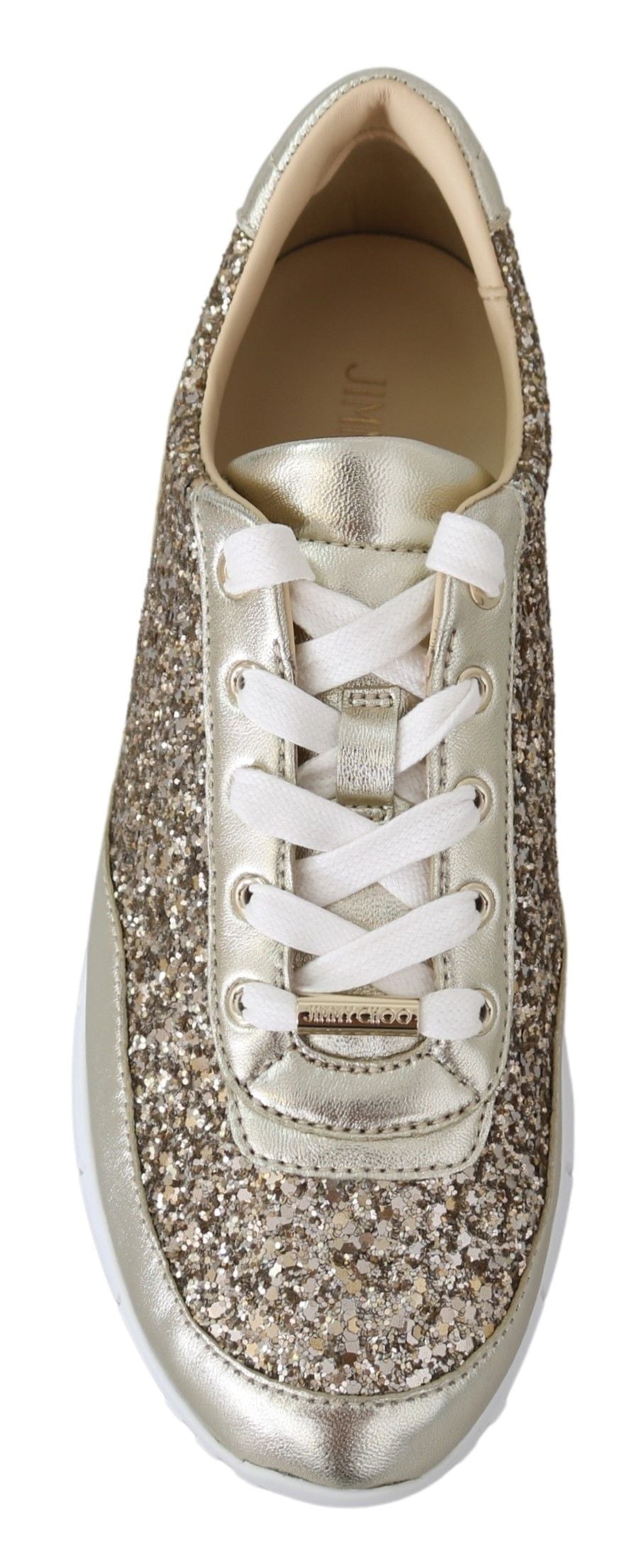 Antique Gold Glitter Leather Sneakers - GLAMHUB BOUTIQUE 