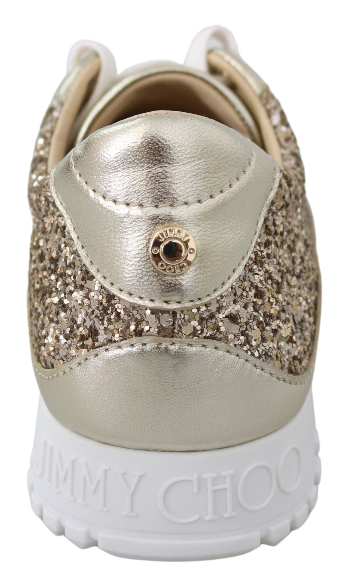 Antique Gold Glitter Leather Sneakers - GLAMHUB BOUTIQUE 