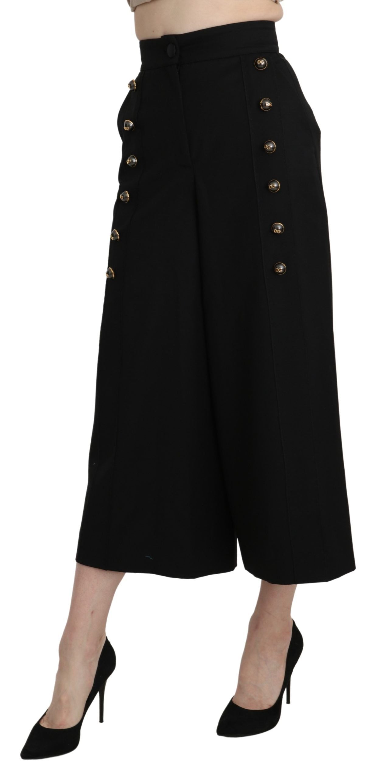 Elegante High Waist Hose aus Schurwolle mit weitem Bein