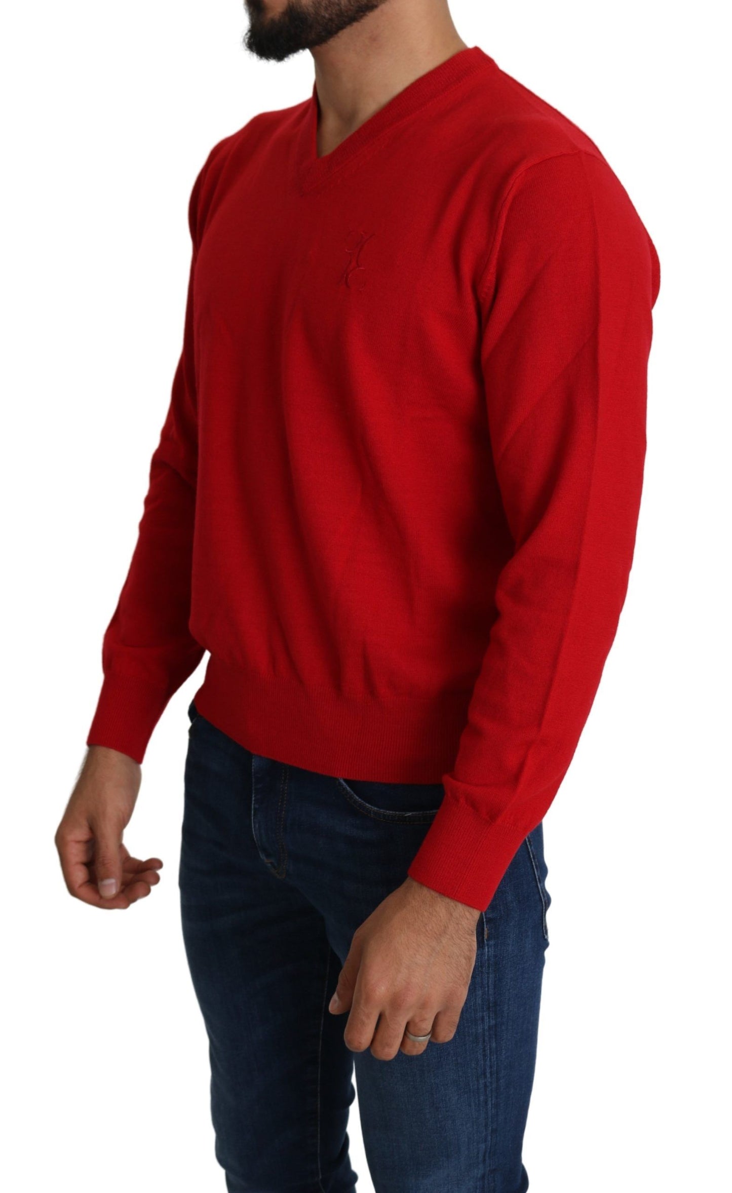 Iconic Embroidered Red Wool Sweater - GLAMHUB BOUTIQUE 