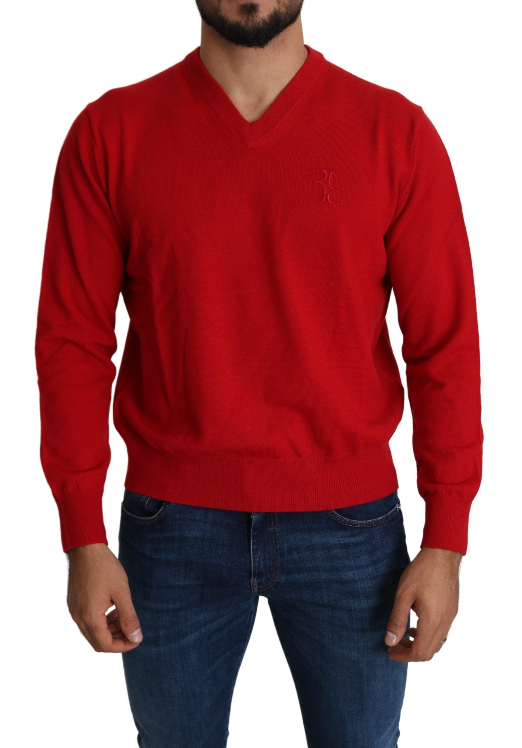 Iconic Embroidered Red Wool Sweater - GLAMHUB BOUTIQUE 