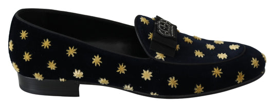 Elegant Velvet Crown Embroidery Loafers