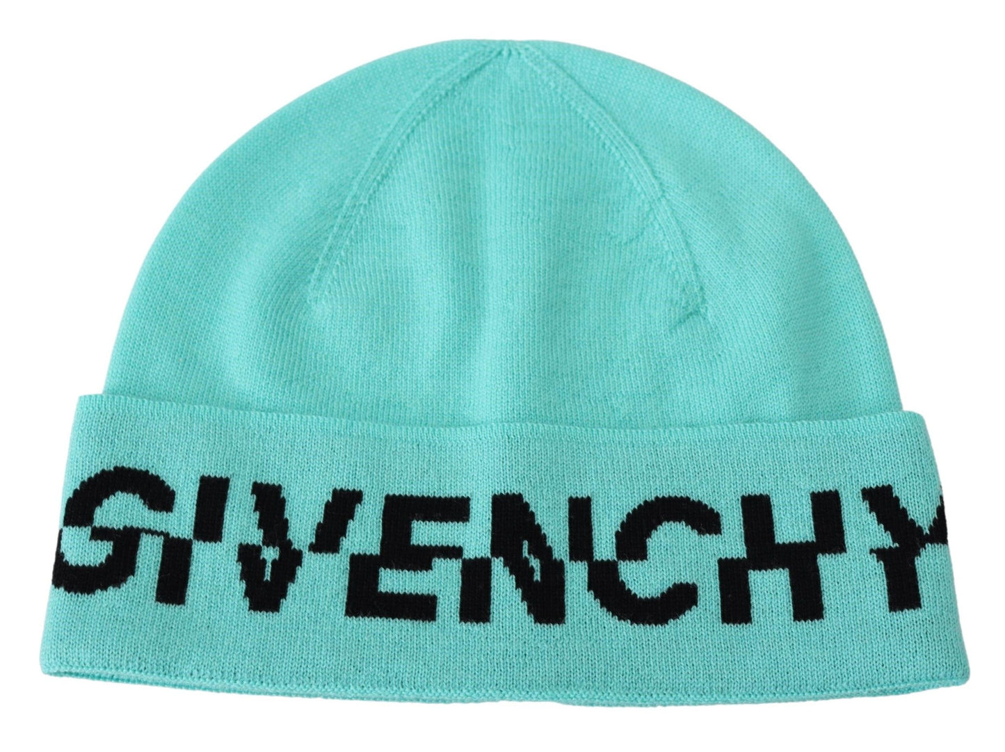 Aquamarine Green Wool Beanie with Signature Logo - GLAMHUB BOUTIQUE 