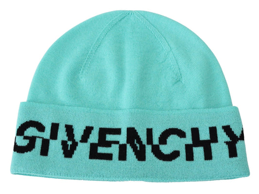 Aquamarine Green Wool Beanie with Signature Logo - GLAMHUB BOUTIQUE 