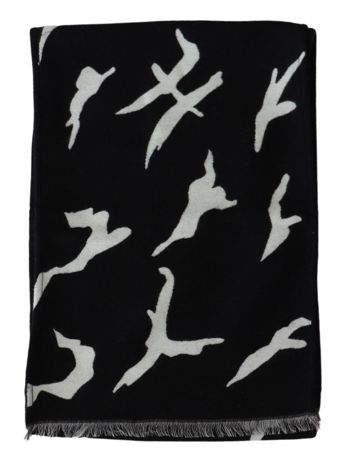 Elegant Unisex Wool-Silk Scarf in Black & White - GLAMHUB BOUTIQUE 