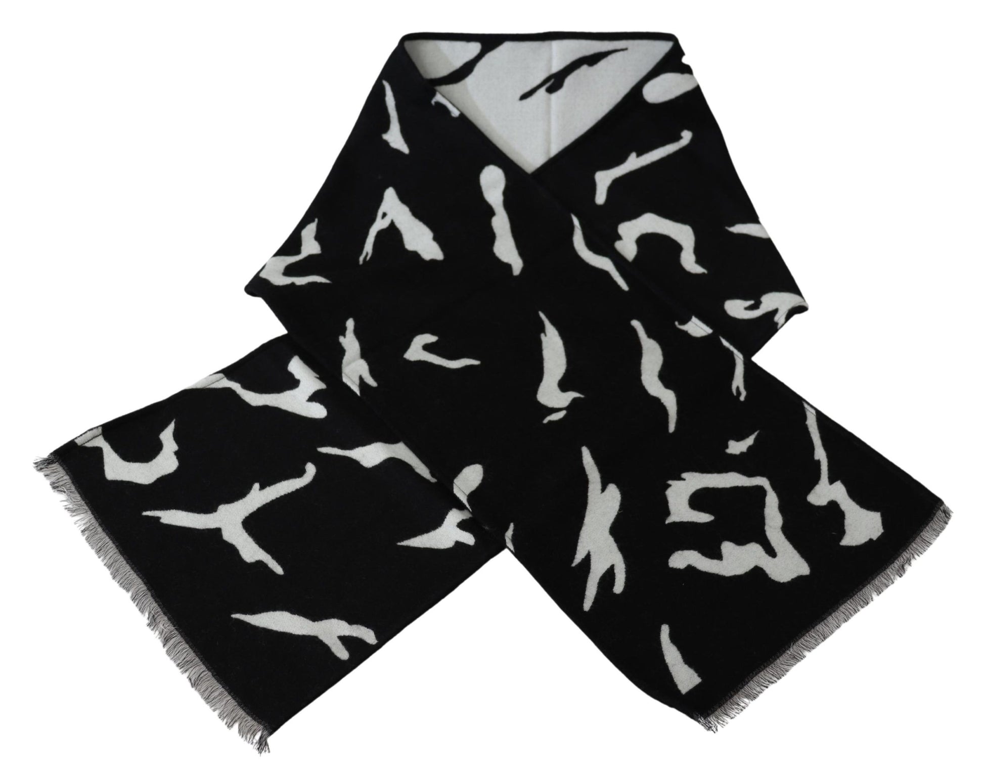 Elegant Unisex Wool-Silk Scarf in Black & White - GLAMHUB BOUTIQUE 