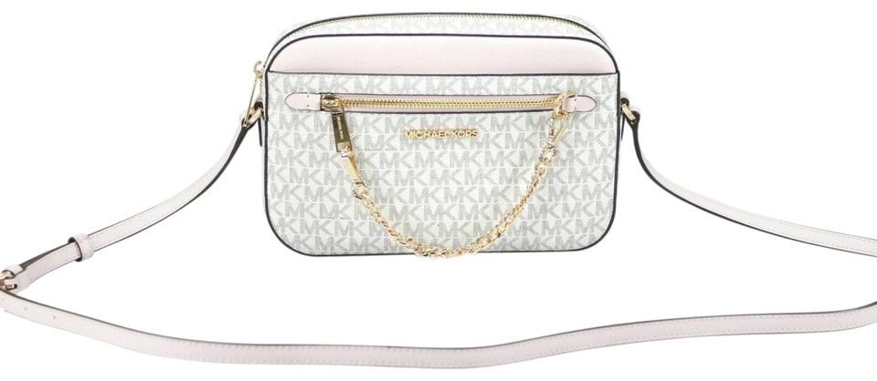 Jet Set Item Large East West Signature Leather Zip Chain Crossbody Handbag (Vanilla PVC/Powder Blush) - GLAMHUB BOUTIQUE 