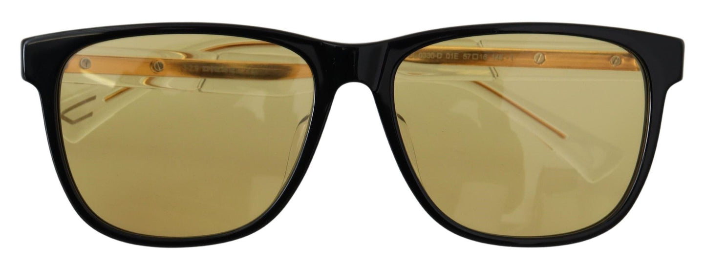 Chic Black Acetate Sunglasses with Yellow Lenses - GLAMHUB BOUTIQUE 