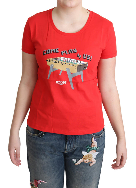 Chic Red Cotton Tee with Playful Print - GLAMHUB BOUTIQUE 