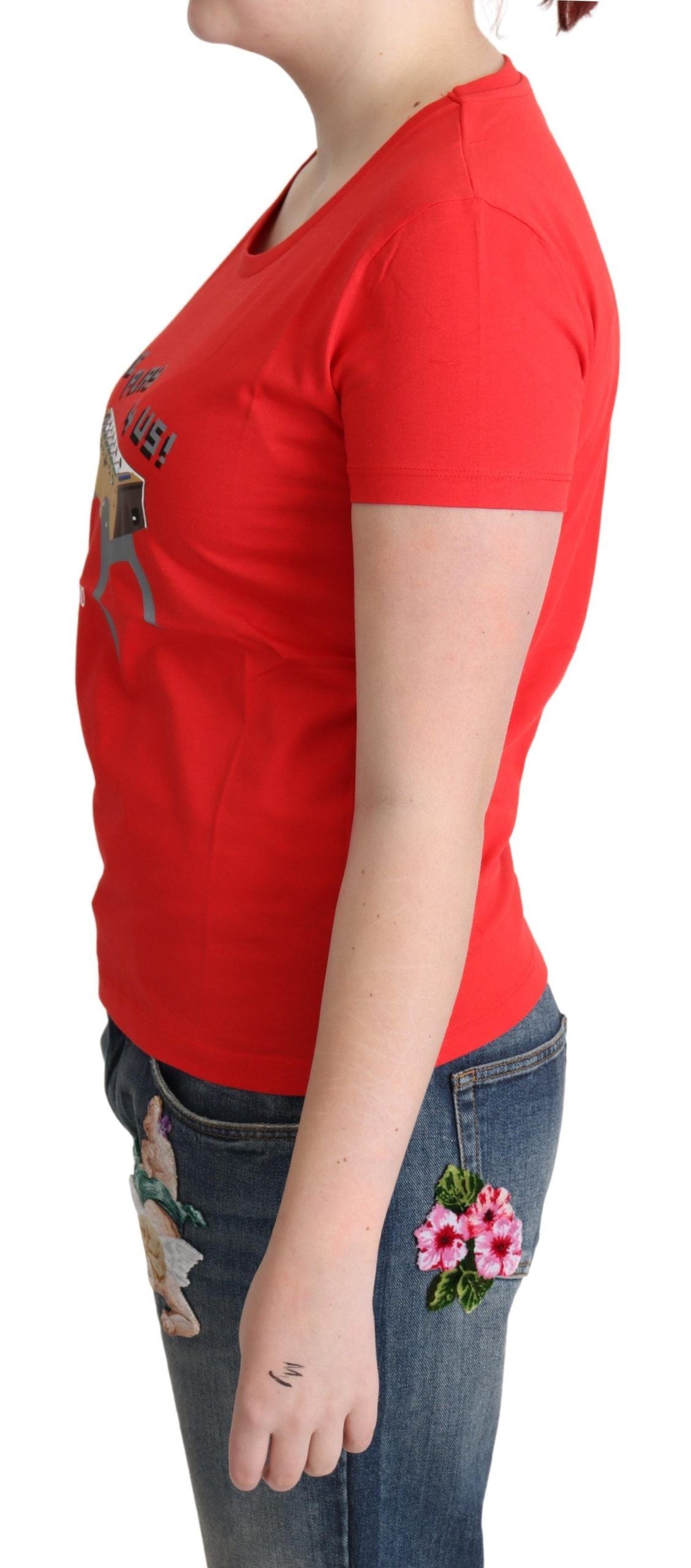 Chic Red Cotton Tee with Playful Print - GLAMHUB BOUTIQUE 