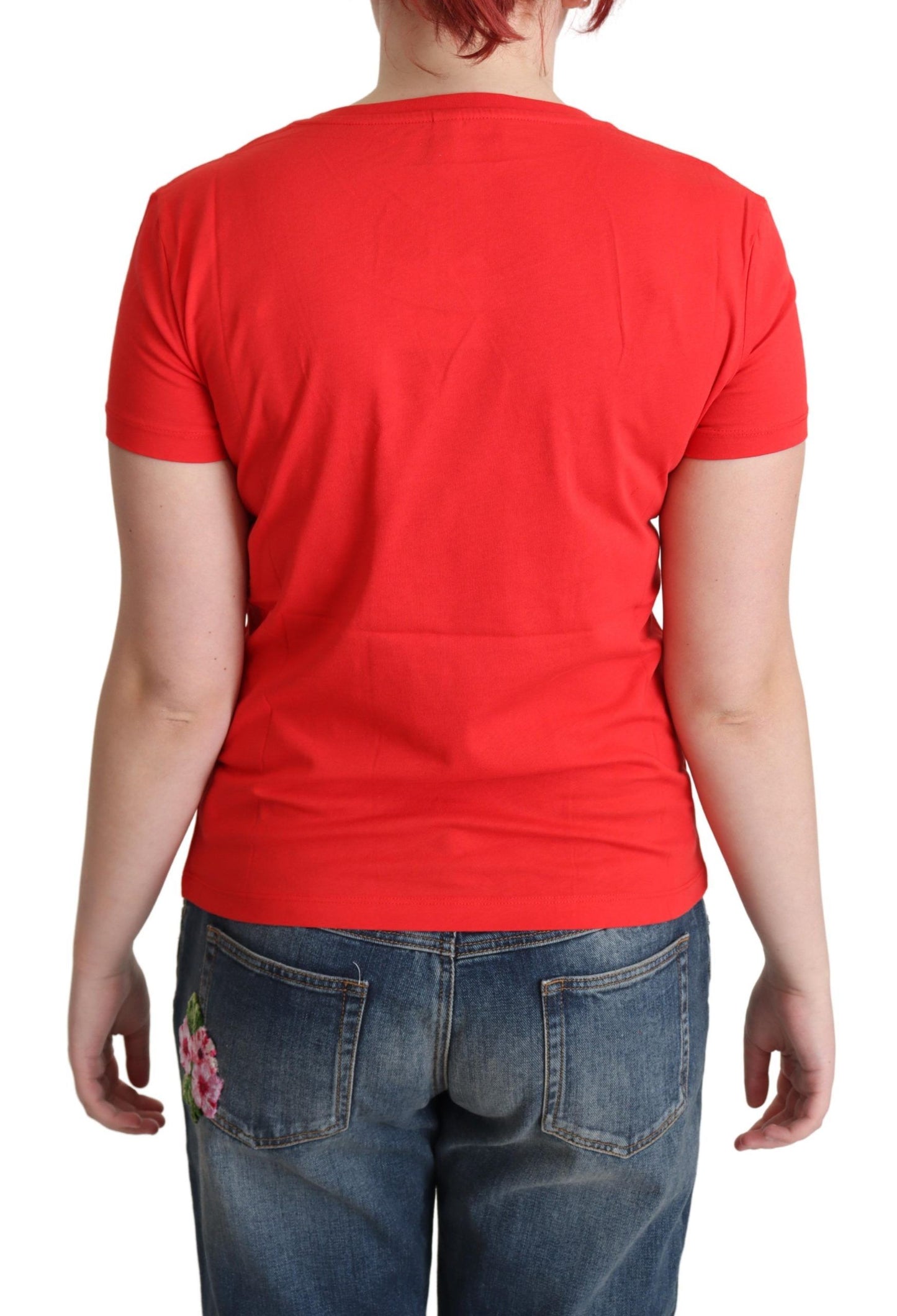 Chic Red Cotton Tee with Playful Print - GLAMHUB BOUTIQUE 