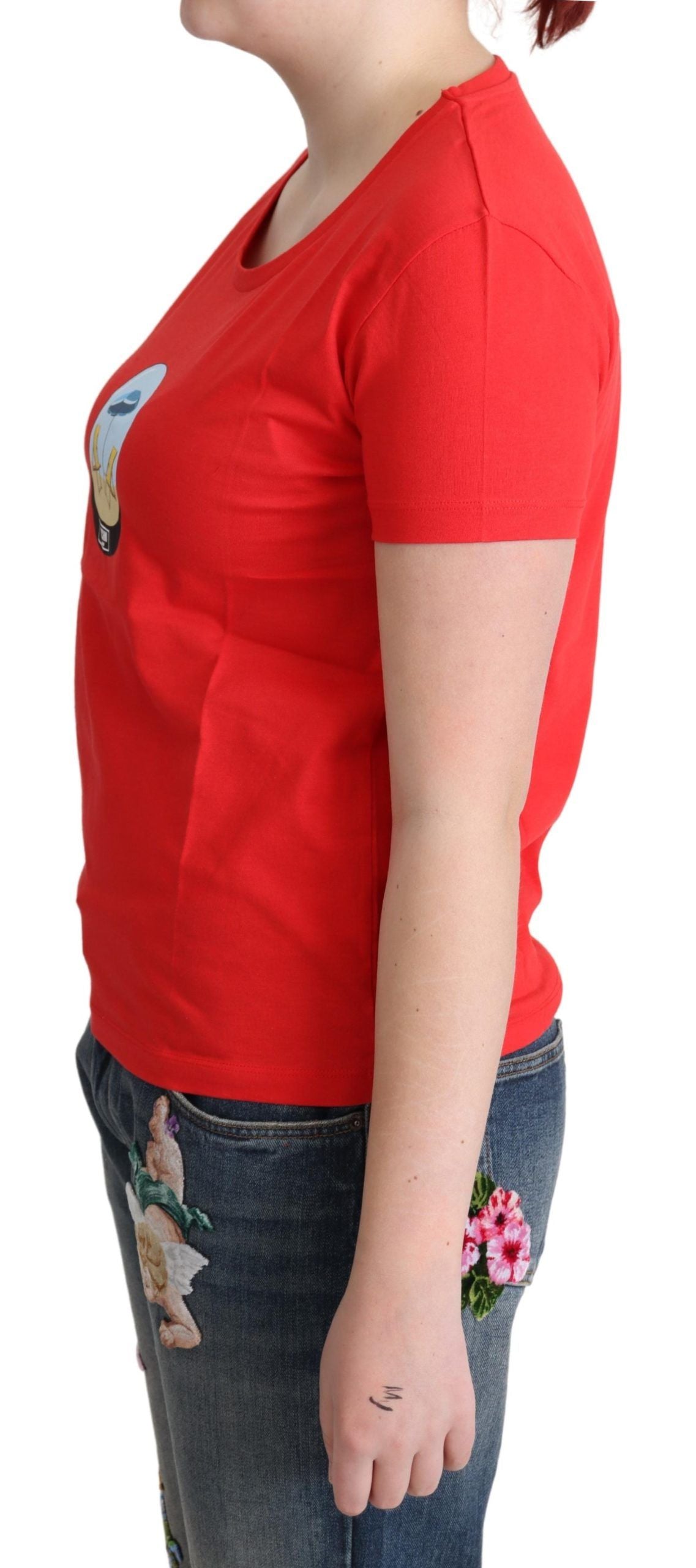 Chic Red Cotton Tee with Signature Print - GLAMHUB BOUTIQUE 