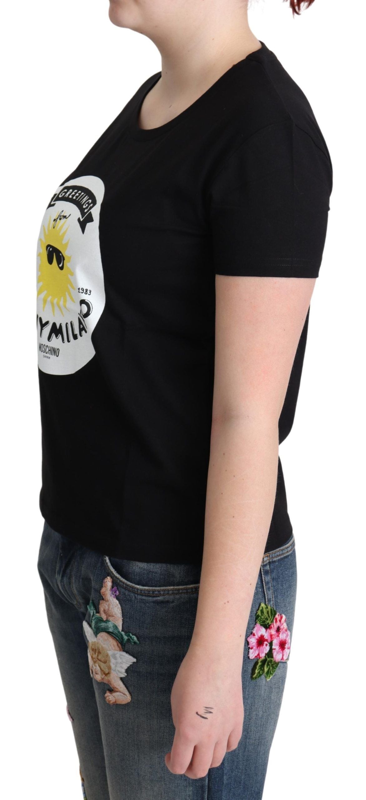 Chic Moschino Cotton Tee with Milano Print - GLAMHUB BOUTIQUE 