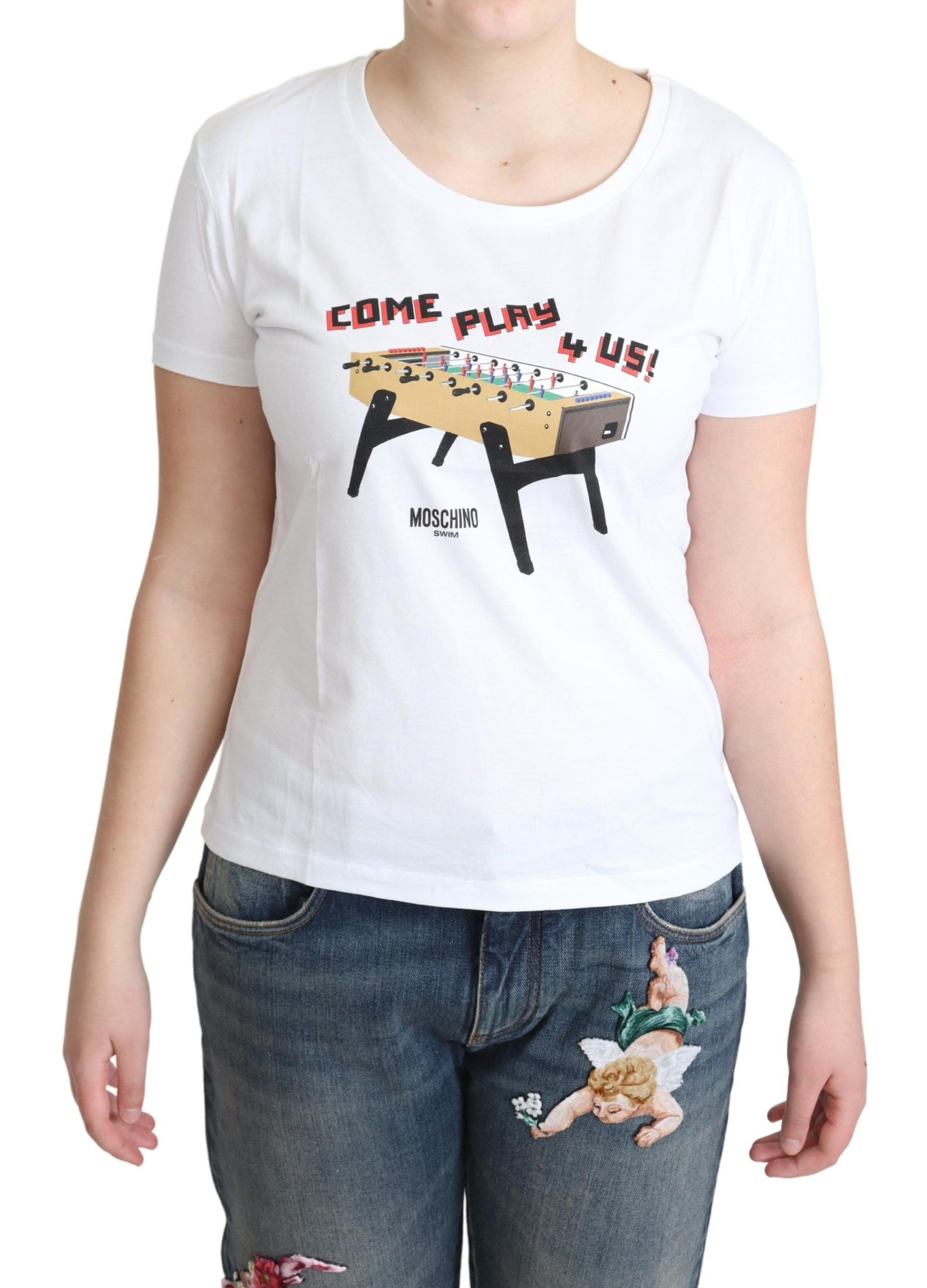 Chic Cotton Round Neck Tee with Playful Print - GLAMHUB BOUTIQUE 