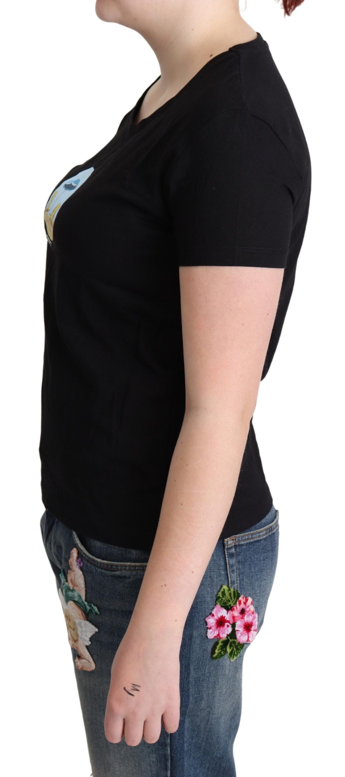 Chic Black Cotton Round Neck Tee - GLAMHUB BOUTIQUE 