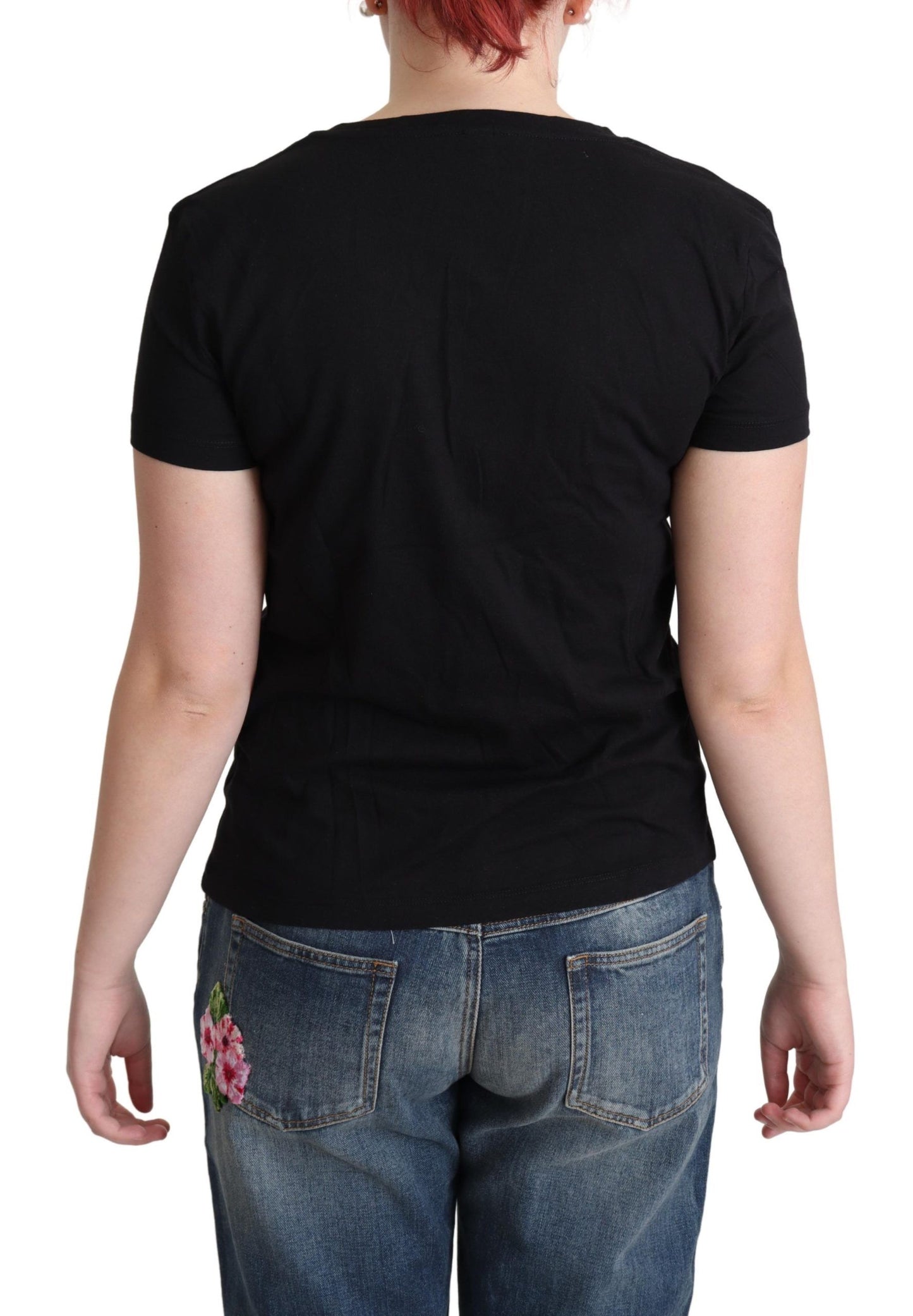 Chic Black Cotton Round Neck Tee - GLAMHUB BOUTIQUE 