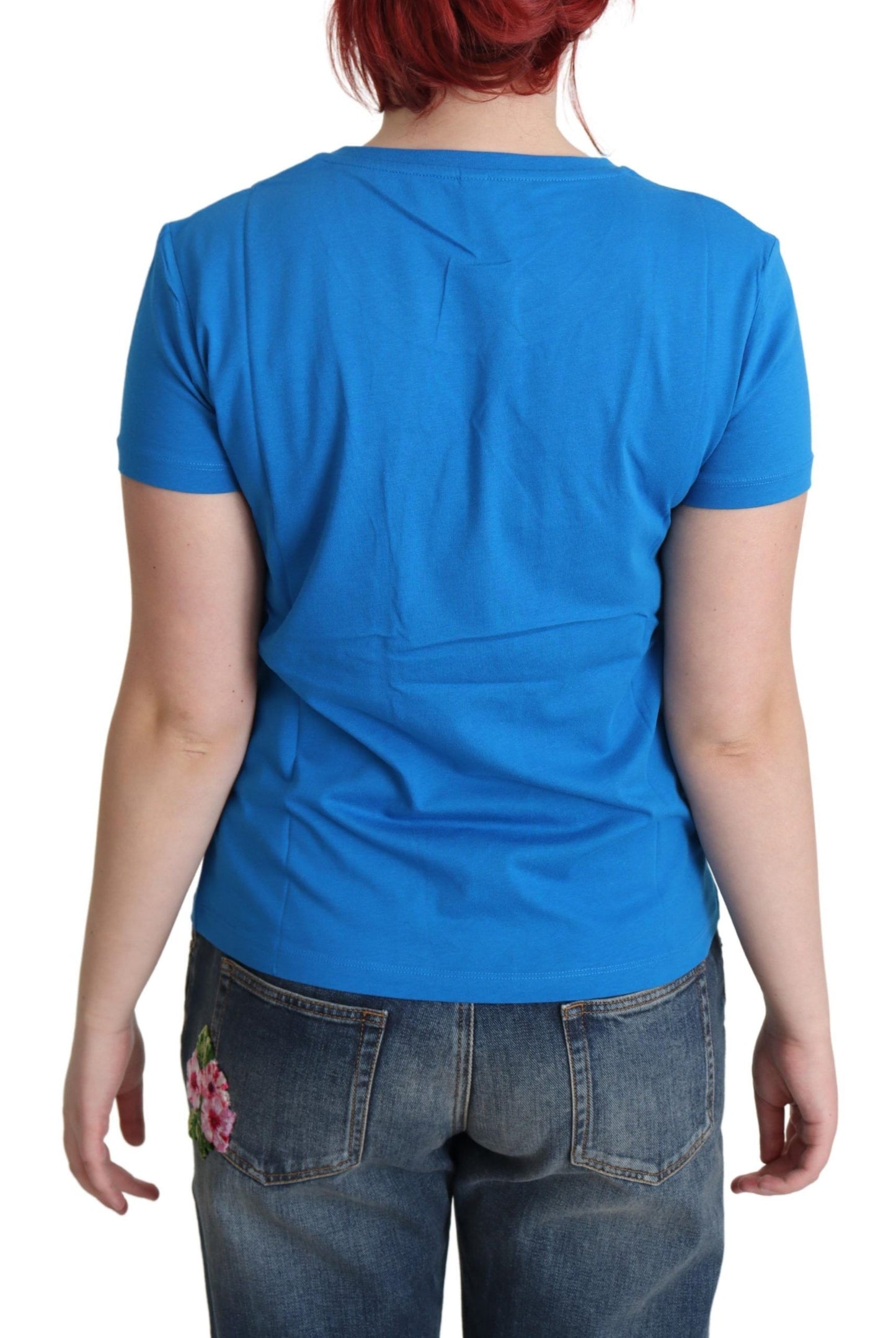 Chic Blue Cotton Tee with Iconic Print - GLAMHUB BOUTIQUE 