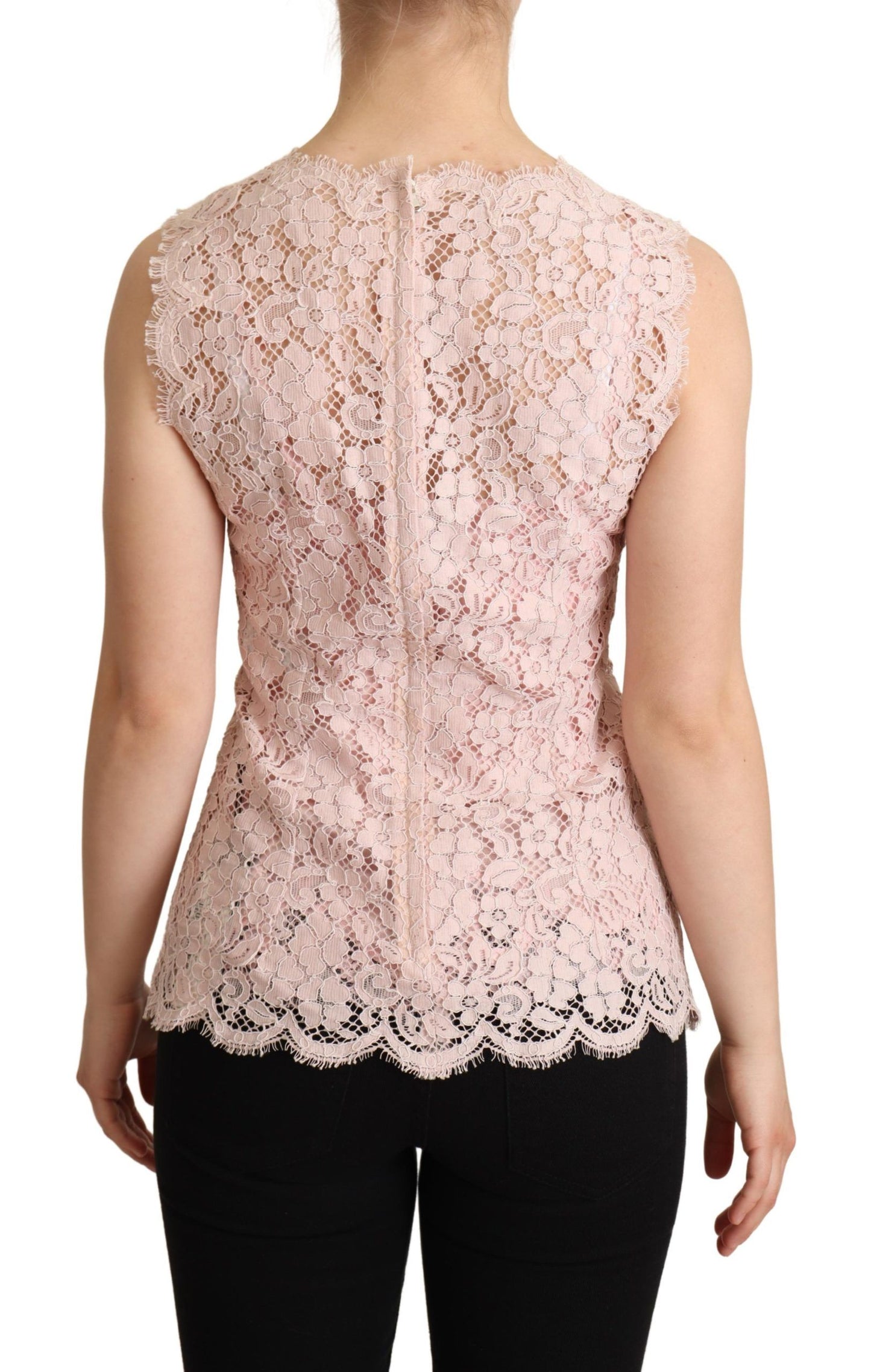 Elegante ärmellose Bluse aus rosa Spitze