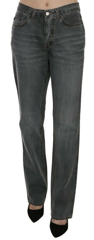 Chic Gray Mid Waist Straight Leg Jeans - GLAMHUB BOUTIQUE 