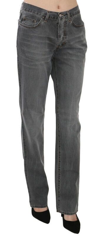 Chic Gray Mid Waist Straight Leg Jeans - GLAMHUB BOUTIQUE 