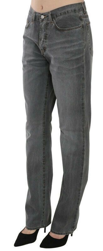 Chic Gray Mid Waist Straight Leg Jeans - GLAMHUB BOUTIQUE 