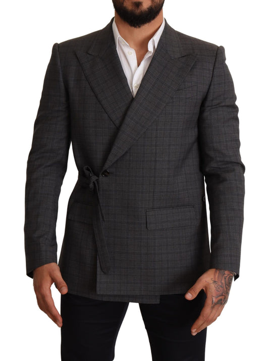 Dolce & Gabbana Chic Gray Check Martini Slim Fit Double-Breasted Blazer