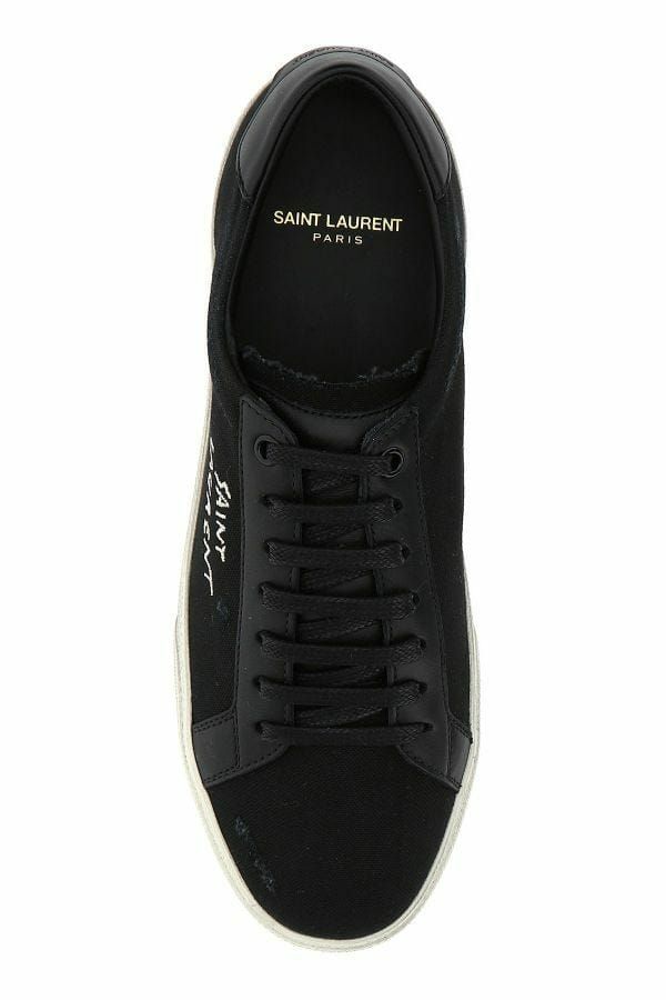 Sleek Black Canvas & Leather Low-Top Sneakers - GLAMHUB BOUTIQUE 