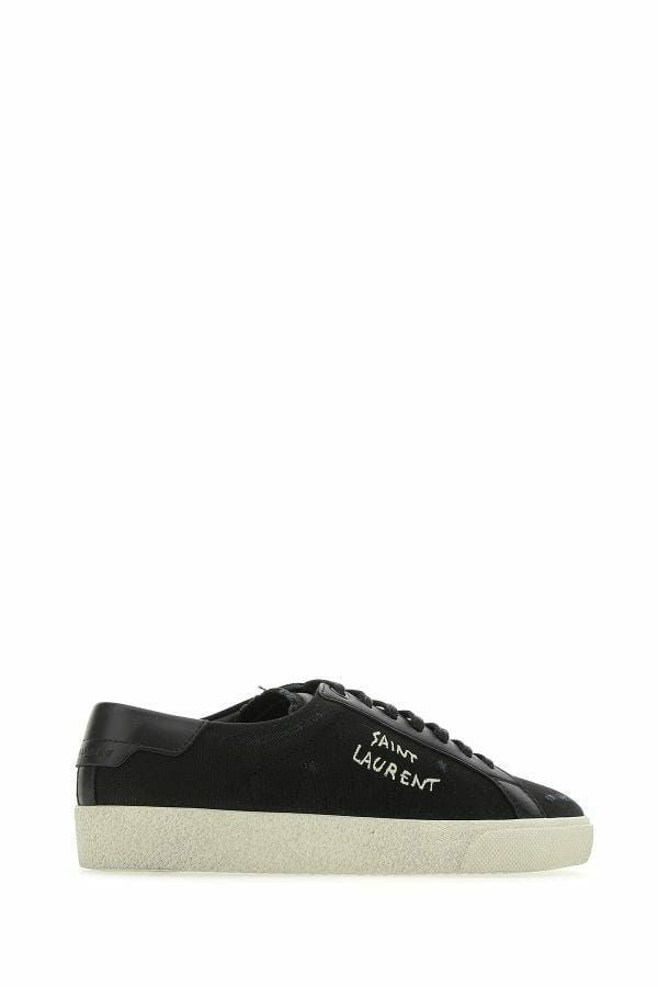 Sleek Black Canvas & Leather Low-Top Sneakers - GLAMHUB BOUTIQUE 