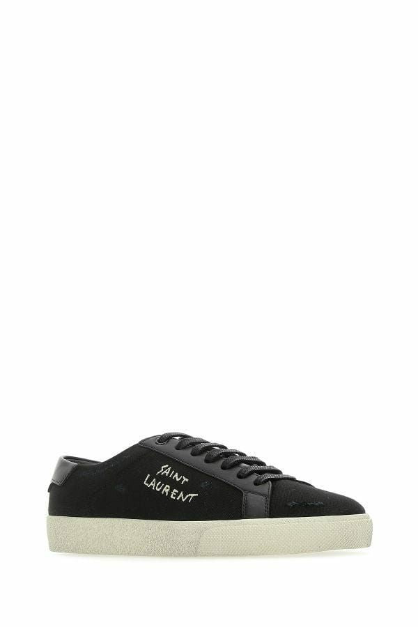 Sleek Black Canvas & Leather Low-Top Sneakers - GLAMHUB BOUTIQUE 