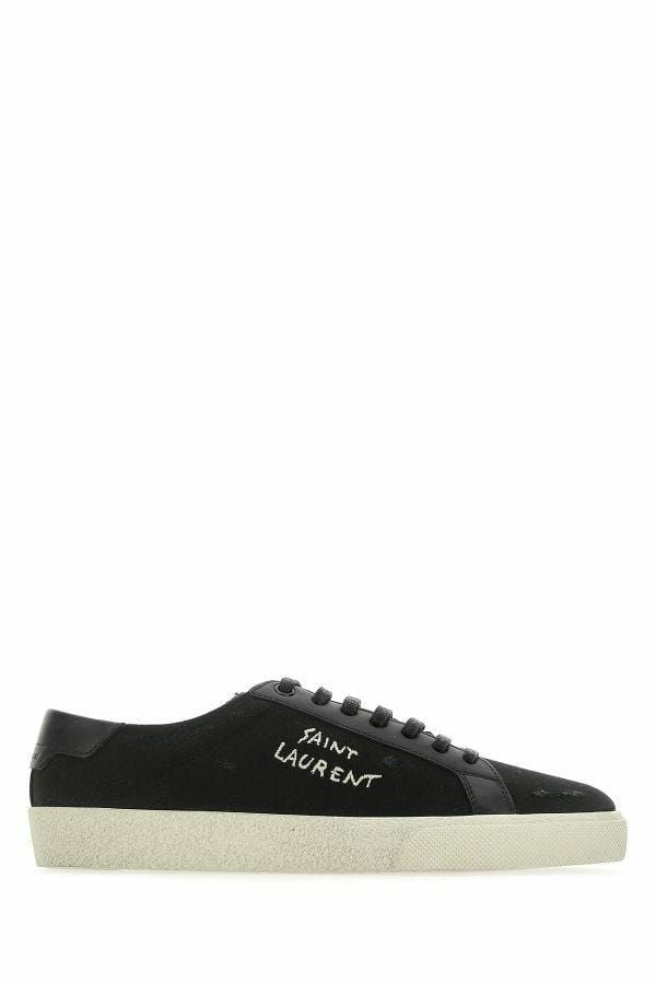 Sleek Black Canvas & Leather Low-Top Sneakers - GLAMHUB BOUTIQUE 