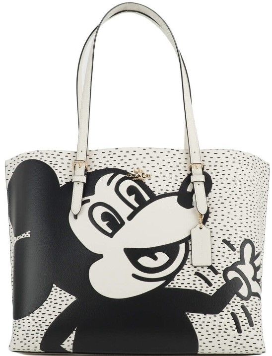 Mickey Mouse X Keith Haring Mollie Large Leather Shoulder Tote Bag - GlamHub Luxury and Icon Brand Clothing