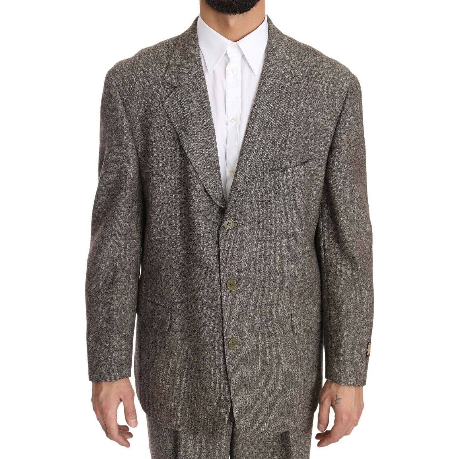 Elegant Light Brown Wool Men's Suit - GLAMHUB BOUTIQUE 