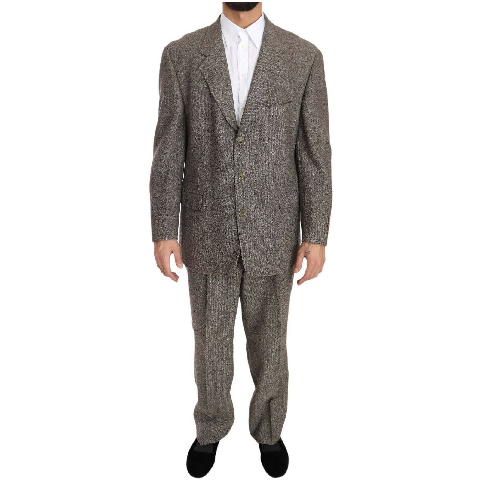 Elegant Light Brown Wool Men's Suit - GLAMHUB BOUTIQUE 