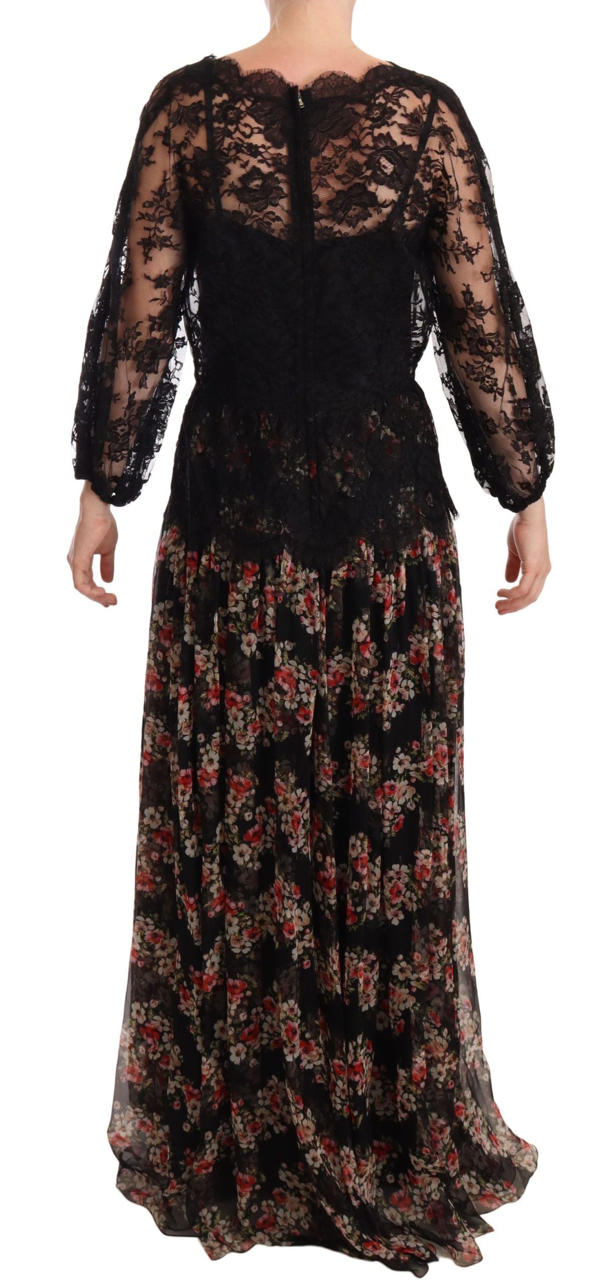 Dolce & Gabbana Elegant Lace Floral Maxi Dress with Polka Dots