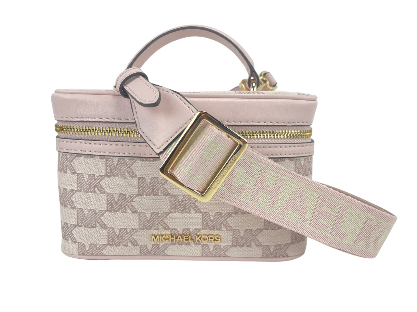 Jet Set Medium Powder Blush Jacquard Canvas Zip Trunk Crossbody Bag - GLAMHUB BOUTIQUE 