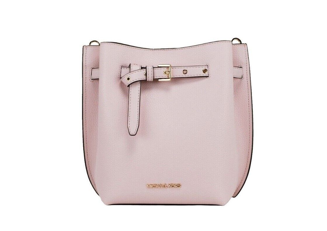 Emilia Small Powder Blush Pebble Leather Bucket Messenger Handbag - GLAMHUB BOUTIQUE 