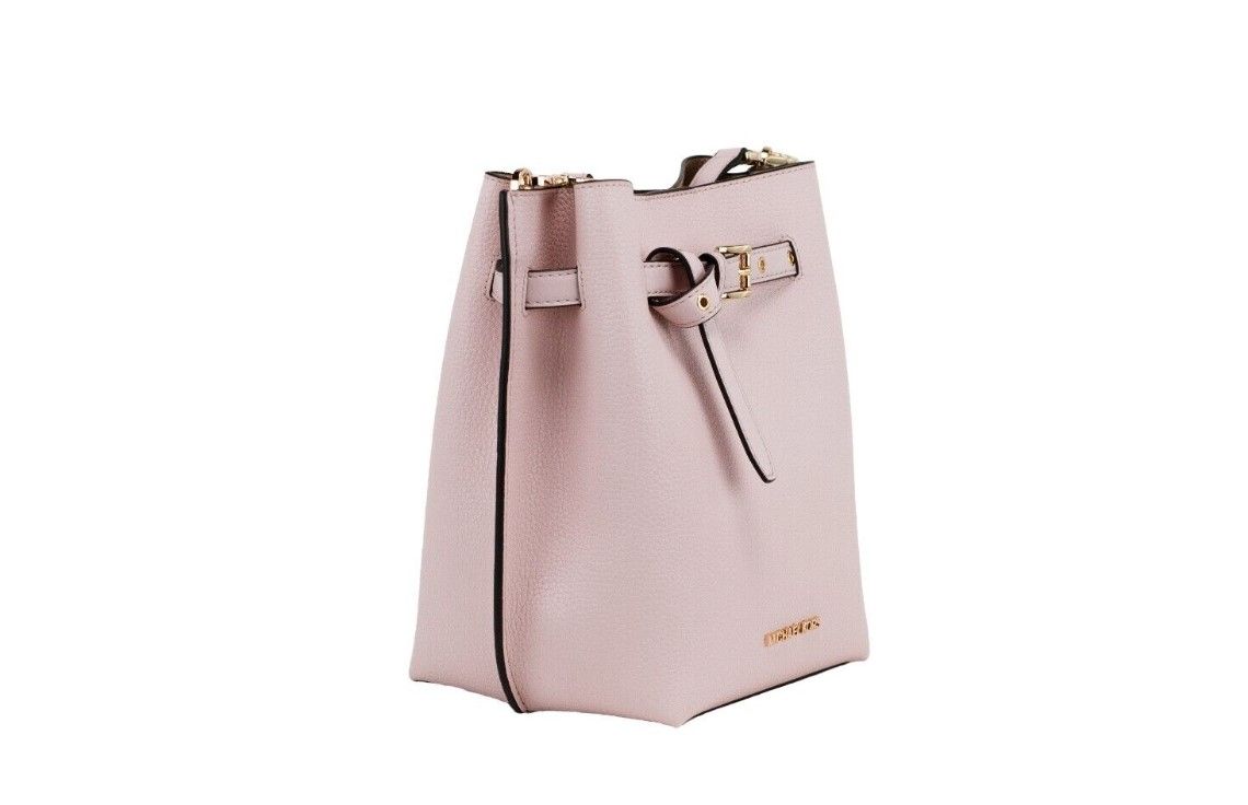 Emilia Small Powder Blush Pebble Leather Bucket Messenger Handbag - GLAMHUB BOUTIQUE 