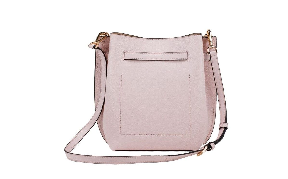 Emilia Small Powder Blush Pebble Leather Bucket Messenger Handbag - GLAMHUB BOUTIQUE 