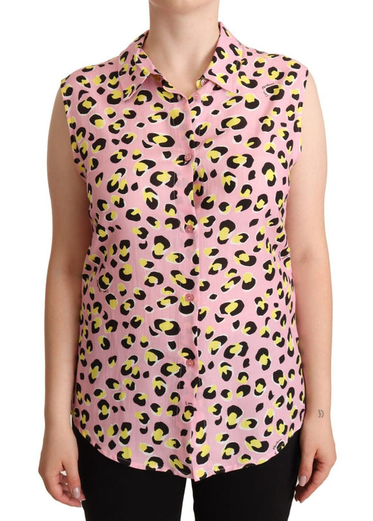 Sleeveless Leopard Print Polo Top - GlamHub Luxury and Icon Brand Clothing