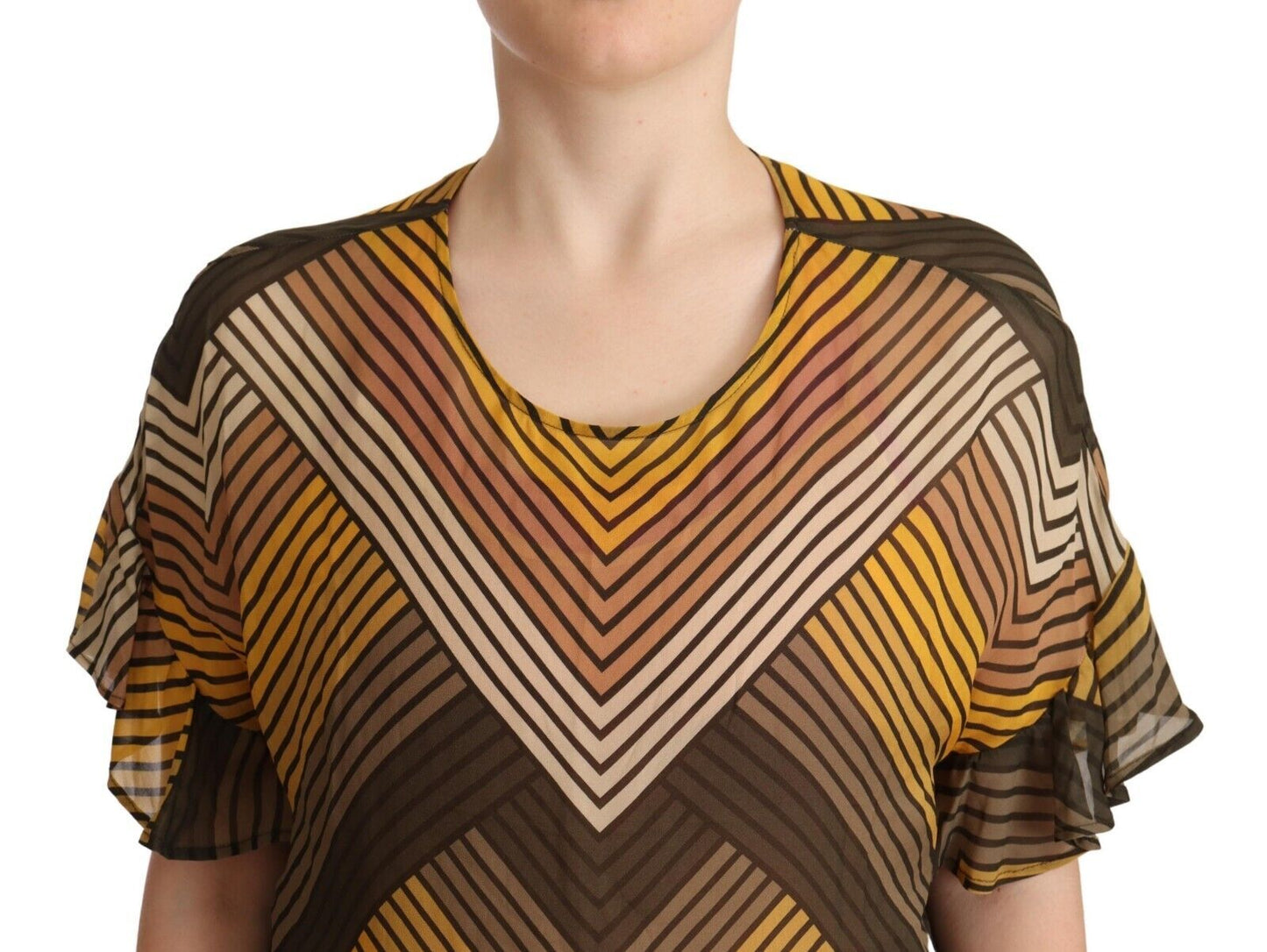 Chic Multicolor Striped Short Sleeve Blouse - GlamHub Luxury and Icon Brand Clothing