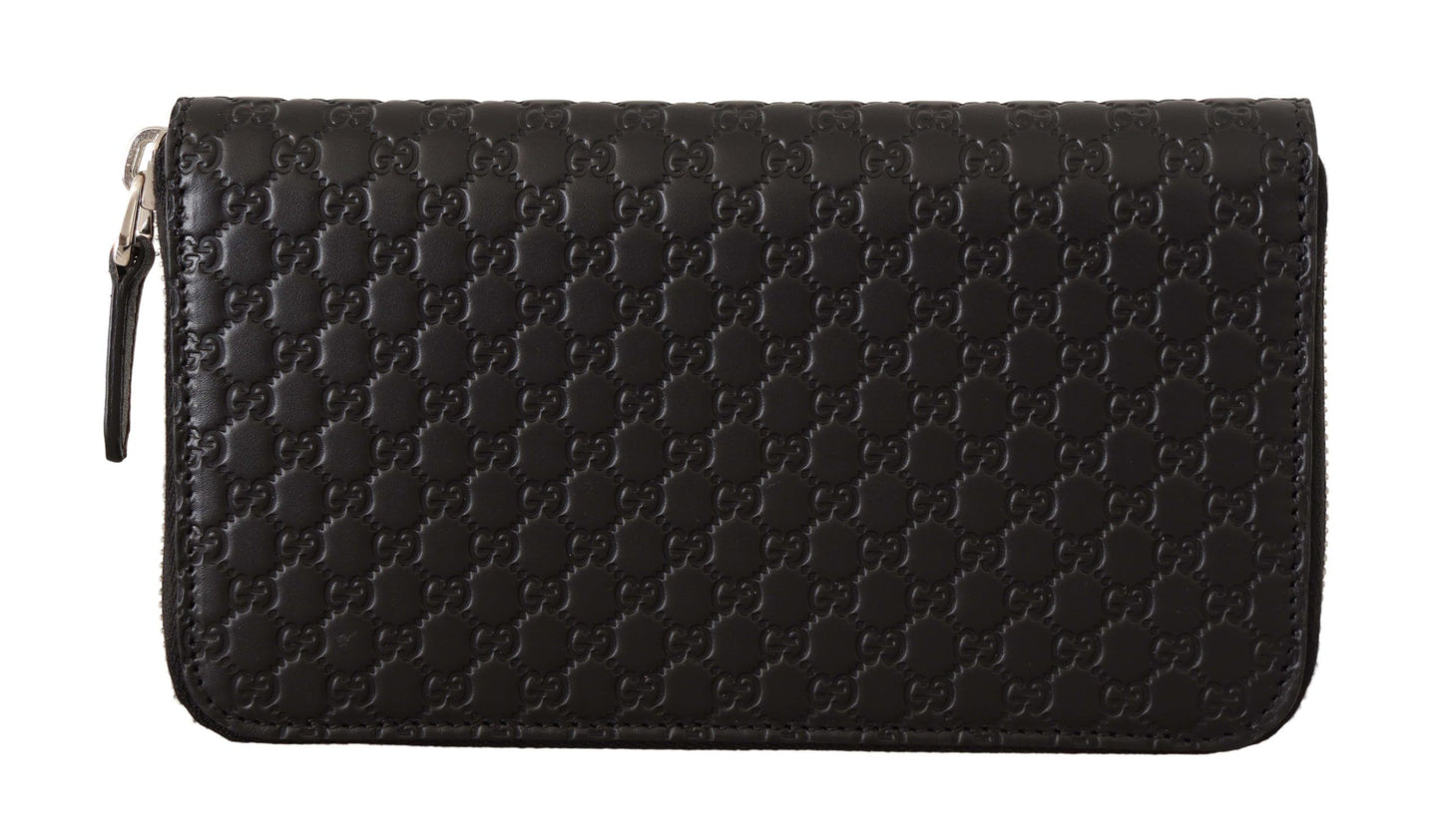 Elegant Black Leather Zip-Around Wallet - GLAMHUB BOUTIQUE 