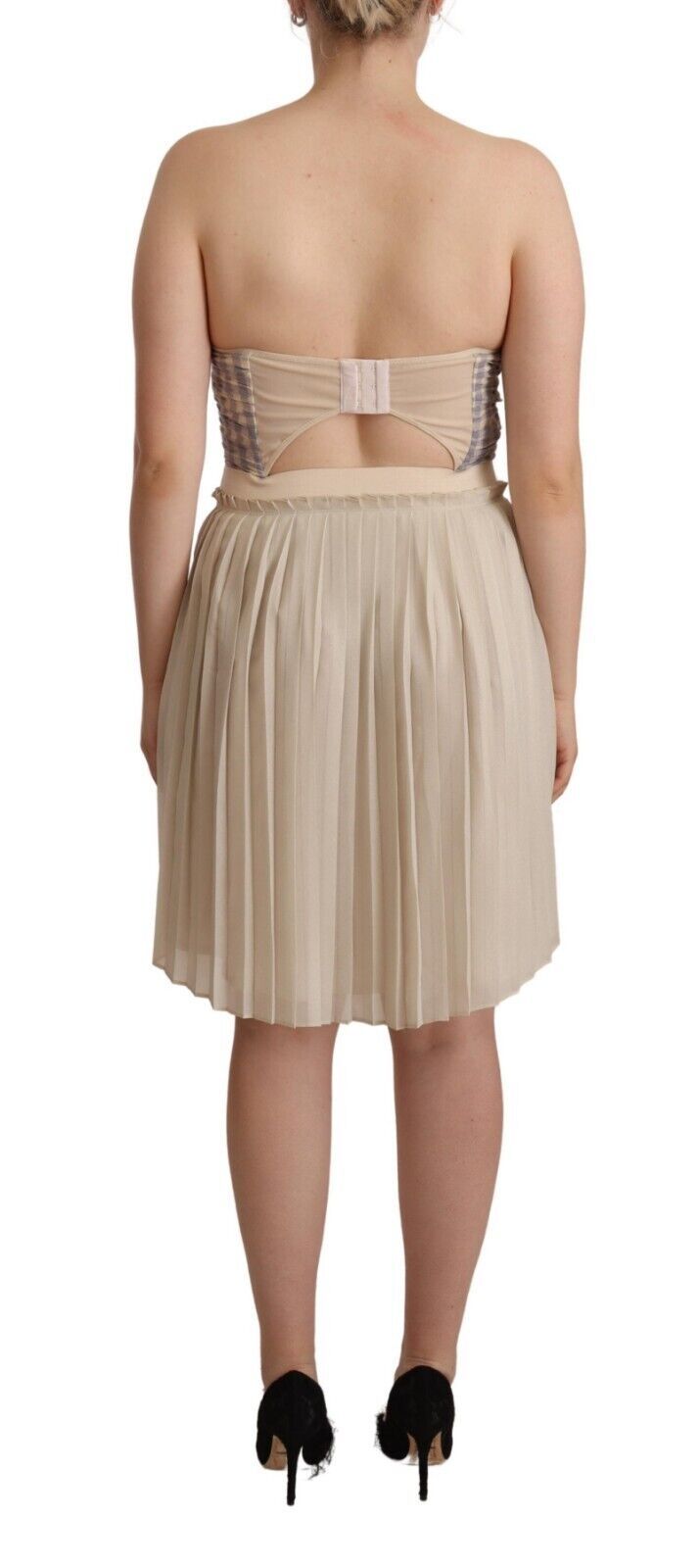 Chic Beige Strapless A-Line Dress - GLAMHUB BOUTIQUE 