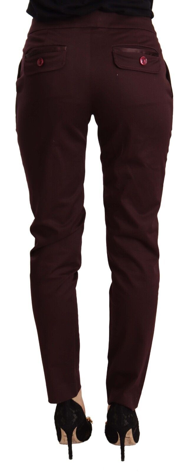 Maroon Slim Fit Skinny Pants with Zipper Detail - GLAMHUB BOUTIQUE 