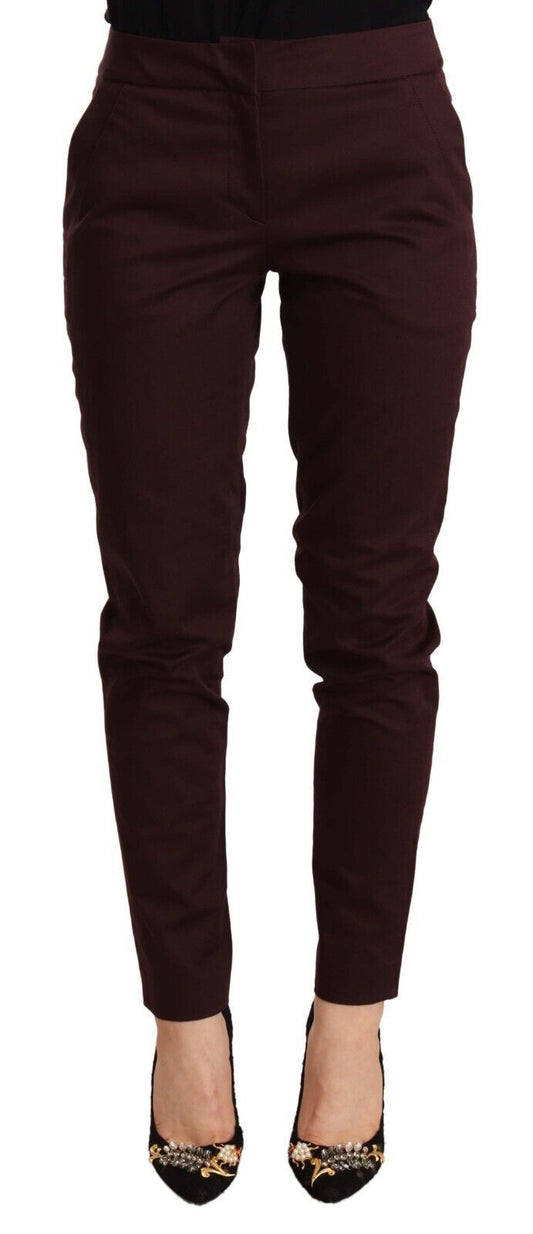 Maroon Slim Fit Skinny Pants with Zipper Detail - GLAMHUB BOUTIQUE 