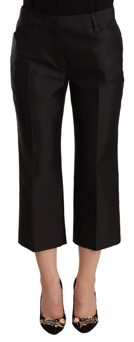 Dolce & Gabbana Chic Silk Cropped Trousers in Timeless Black