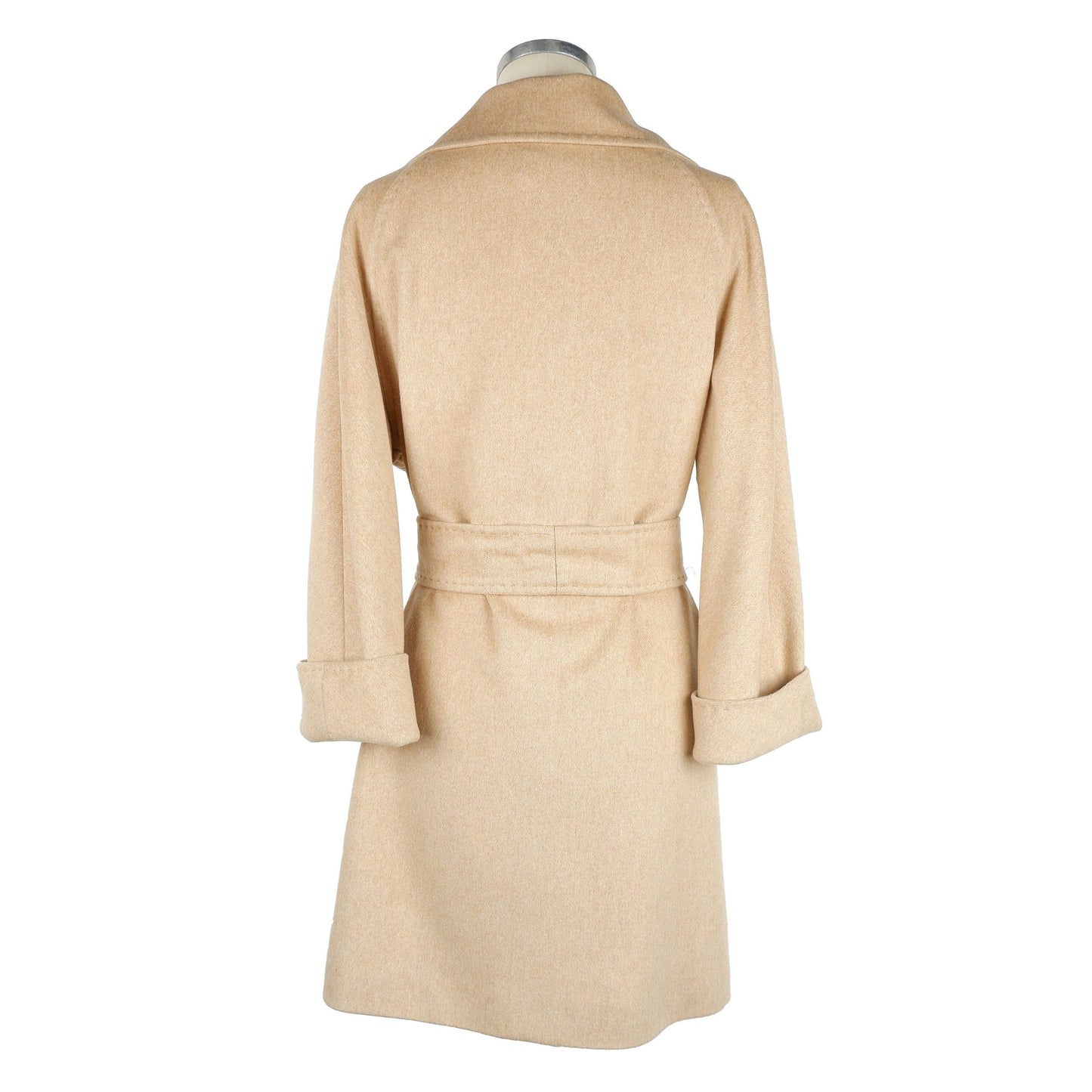 Elegant Beige Wool Coat with Waist Belt - GlamHub Luxury and Icon Brand Clothing