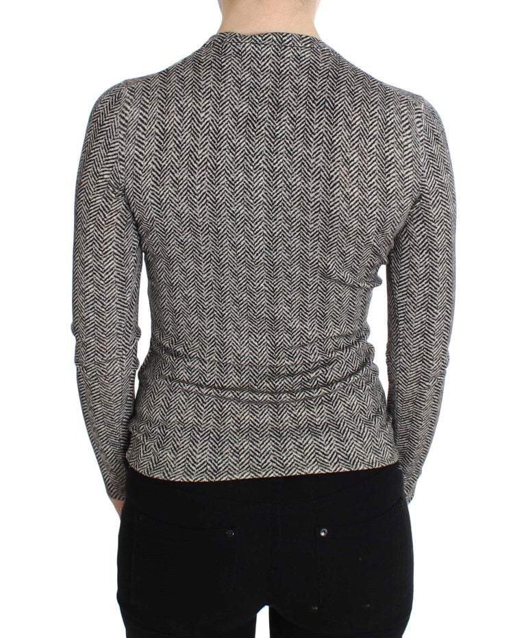 Elegant Black and White Wool Cardigan - GlamHub Luxury and Icon Brand Clothing