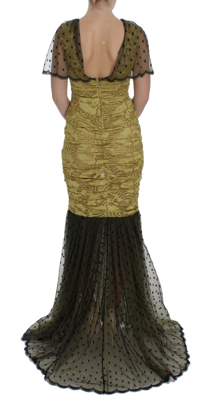 Yellow Floral Lace Sheath Dress - GlamHub Luxury and Icon Brand Clothing