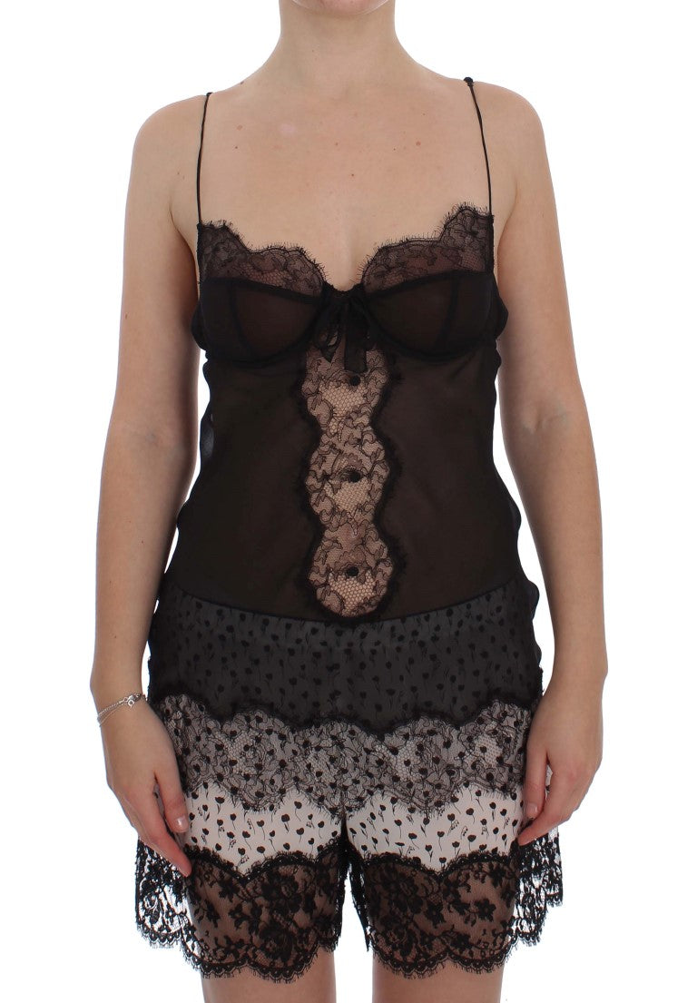 Elegant Black Silk Lace Lingerie Chemise - GlamHub Luxury and Icon Brand Clothing